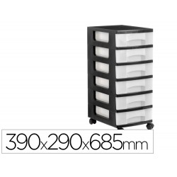Cajonera archivo 2000 6 cajones transparente carcasa negra 6 litros con ruedas 390x290x685 mm