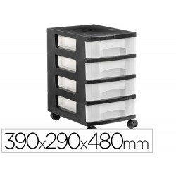 Cajonera archivo 2000 4 cajones transparente carcasa negra 6 litros con ruedas 390x290x480 mm