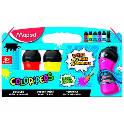 Tempera maped color peps ultra lavable caja de 6 colores surtidos primarios 75 ml