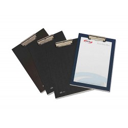 Portanotas pardo carton forrado pvc folio con pinza metalica azul